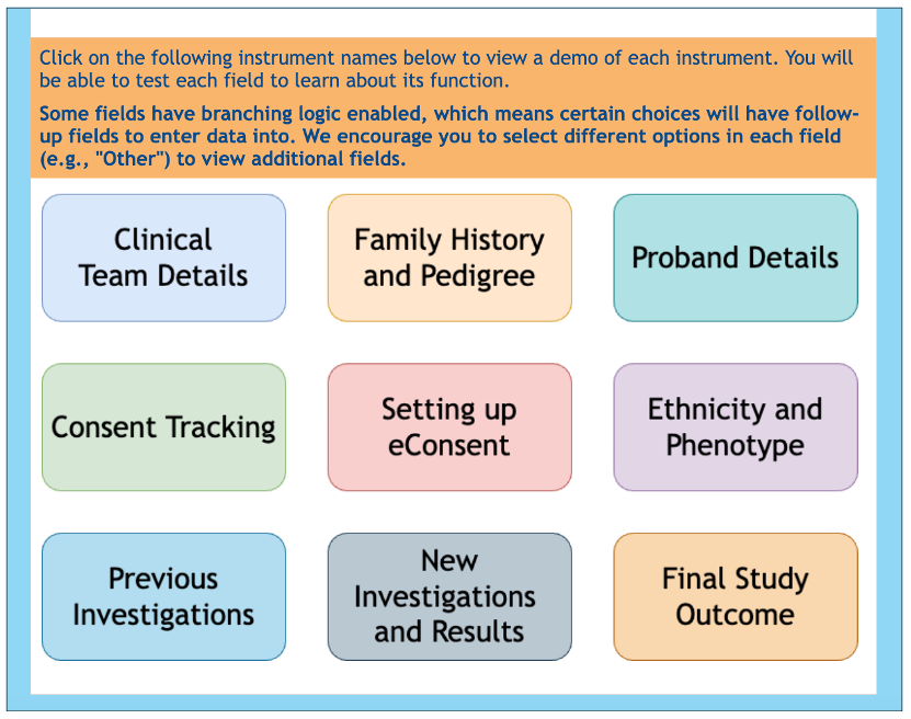 Image showing options for demos in the instrument.